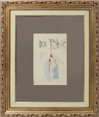 Чехонин Сергей Васильевич. Обнаженная девушка со спины в окружении набросков посуды (на оборотной стороне «Скачки на ипподроме»)